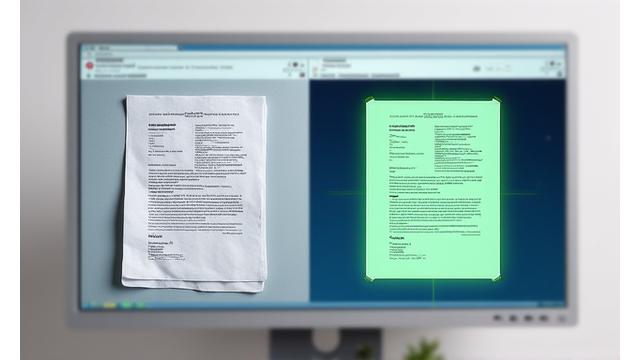 Interaktīva dokumentu apgriešanas demonstrācija, parādot pirms un pēc digitized dokumentu