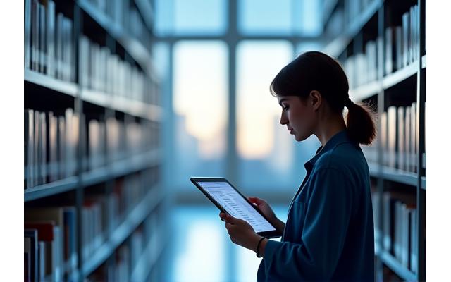 Students izmanto planšetdatoru, studē, ar digitalizētām piezīmēm, attēlojot modernu izglītību